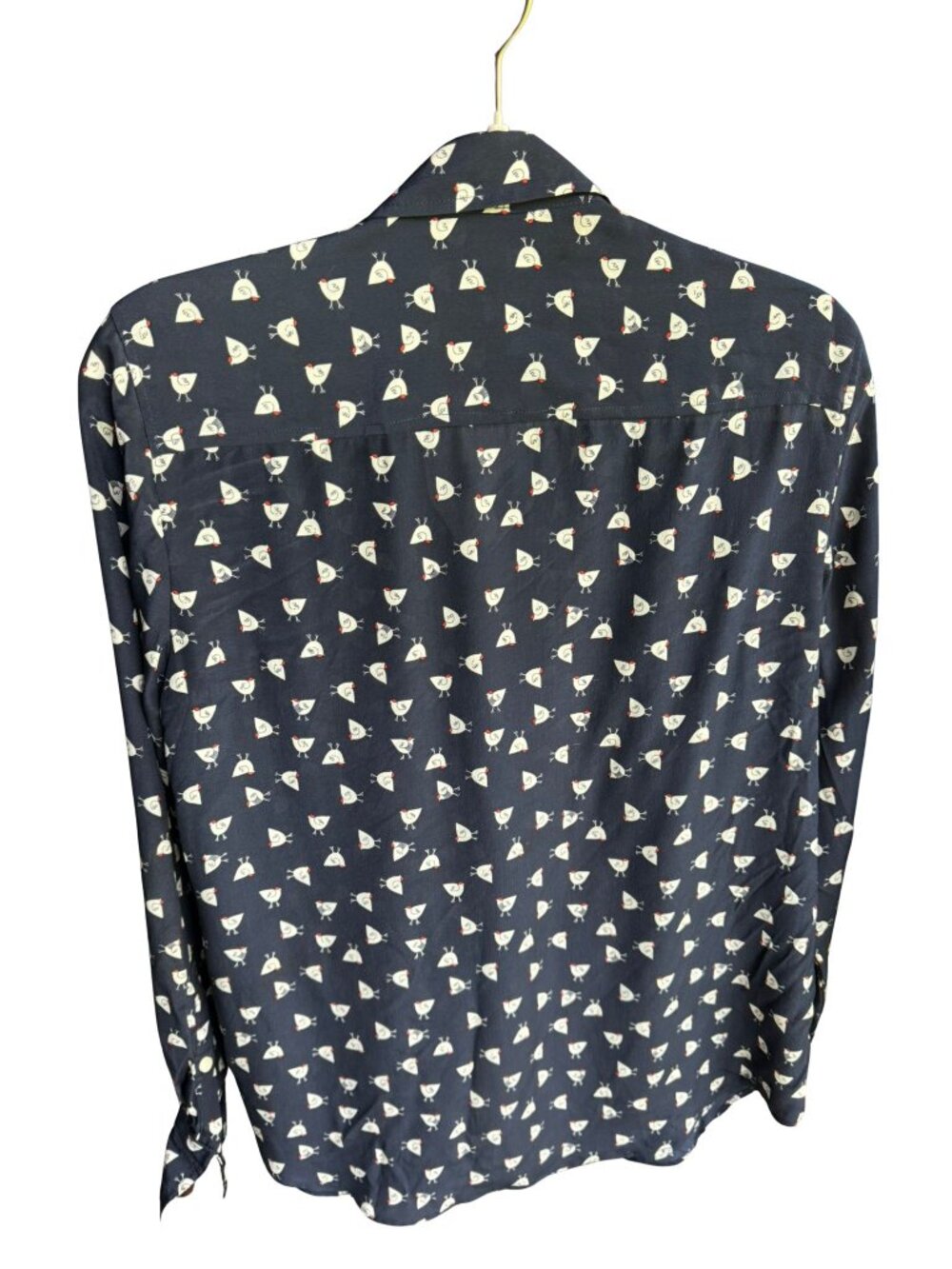 J.Crew Silk Chicken Print Blouse Medium Novelty Button Down 100% silk - Picture 2 of 5